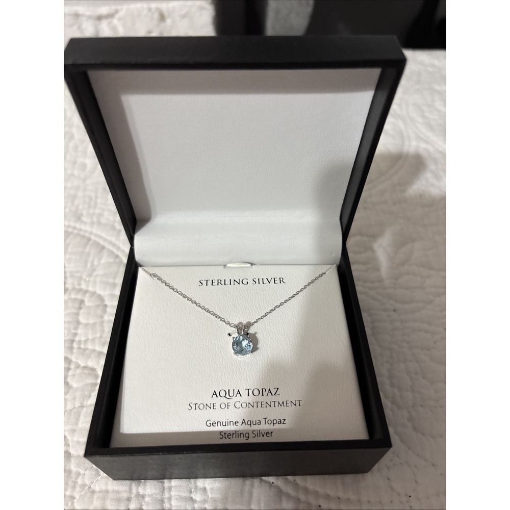 Genuine‎ Aqua Topaz And Sterling Silver Necklace Brand New